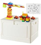 BOSEDSANG Folding Storage Box with Large Building Lid for Duplo Blocks, 28L Collapsible Storage B...