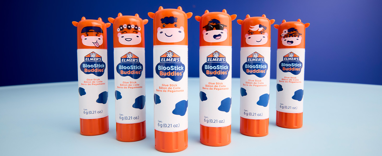 Elmer's Glue Sticks Combo Pack, BlooStick Buddies and Disappearing Purple Glue Sticks, 6g, 12 Count