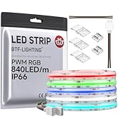 BTF-LIGHTING IP66 RGB FCOB COB LED Strip 16.4FT DC24V 840LED/m Color Changing Flexible High Densi...