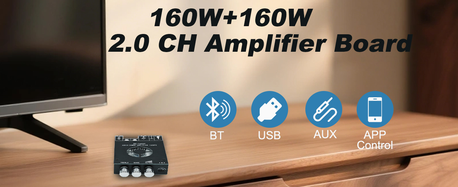 ZK-1602T 160W+160W Bluetooth Amplifier Board with Treble and Bass Control