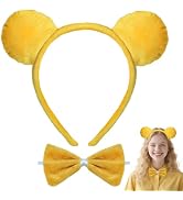 Voiiake Yellow Bear Ears Headband with Bowtie Set for Bear Costume Adult &amp; Women, Cute Animal Ear...