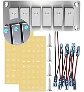 IZTOSS 6 Gang Aluminum Marine Rocker Switch Panel, 12V/24V Toggle Switch Panel, Blue LED Indicato...