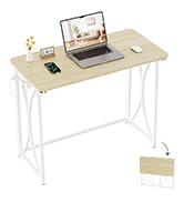 coeztt Folding Table, 31.5" Small Desk for Bedroom with Power Outlet, Space Saving Foldable Compu...