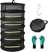 Herb Drying Rack Hanging 6 Layer, 2ft Collapsible Herb Dryer Mesh with Zipper Garden Gloves Hook,...