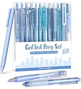Four Candies 12Pack Pastel Gel Ink Pen Set, 11 Pack Black Ink Pens with 1Pack Highlighter for Wri...