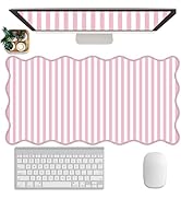 Scalloped Desk Mat Extended Large Cute Striped Mouse Pad Big Desk Pad XXL Aesthetic Stripe Mousep...