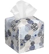 BLYKVGHQ Abstract Lines Tissue Box Cover Square, Geometric Tissue Box Holder with Bottom Belt Lea...