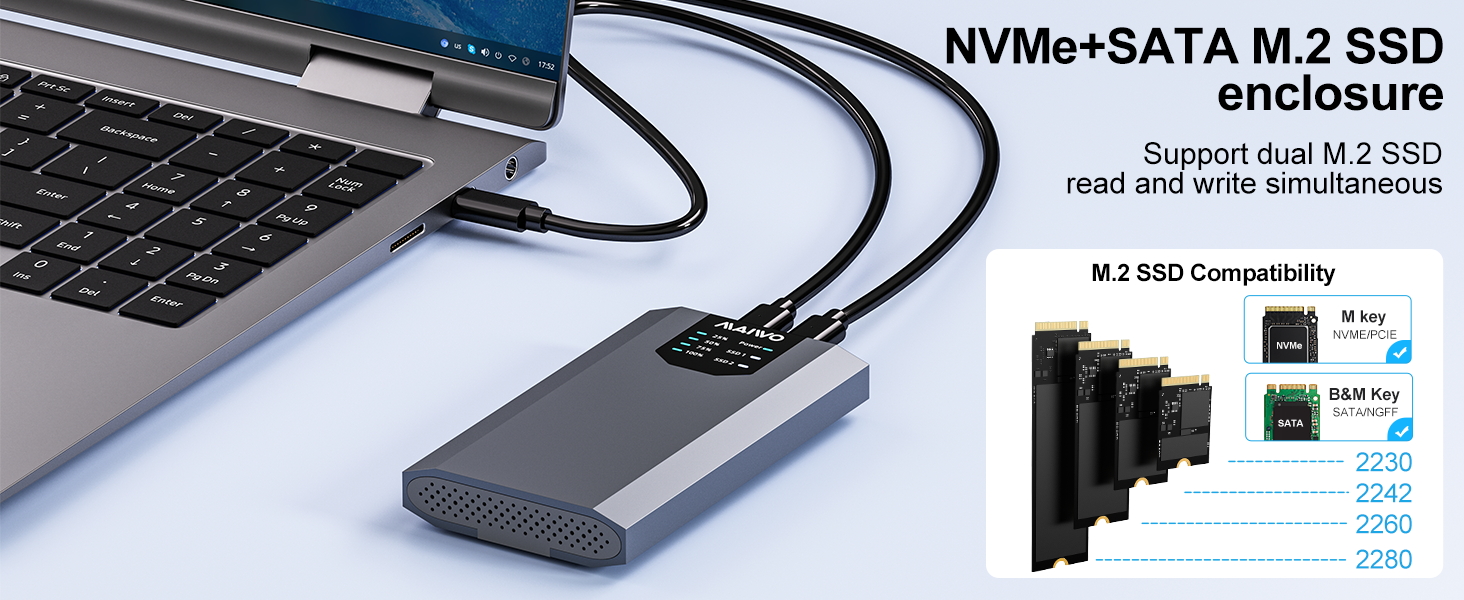 Dual-Bay M.2 SSD Enclosure Cloner for NVMe &amp; SATA