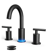 FORIOUS LED Bathroom Faucet Black 3 Hole with Temperature Changing 3 Color Lights, 8" Widespread ...