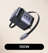 UGREEN Nexode 100W GaN USB C Retractable Charger with Built-in Cable, 3-Port Fast Charging Wall A...