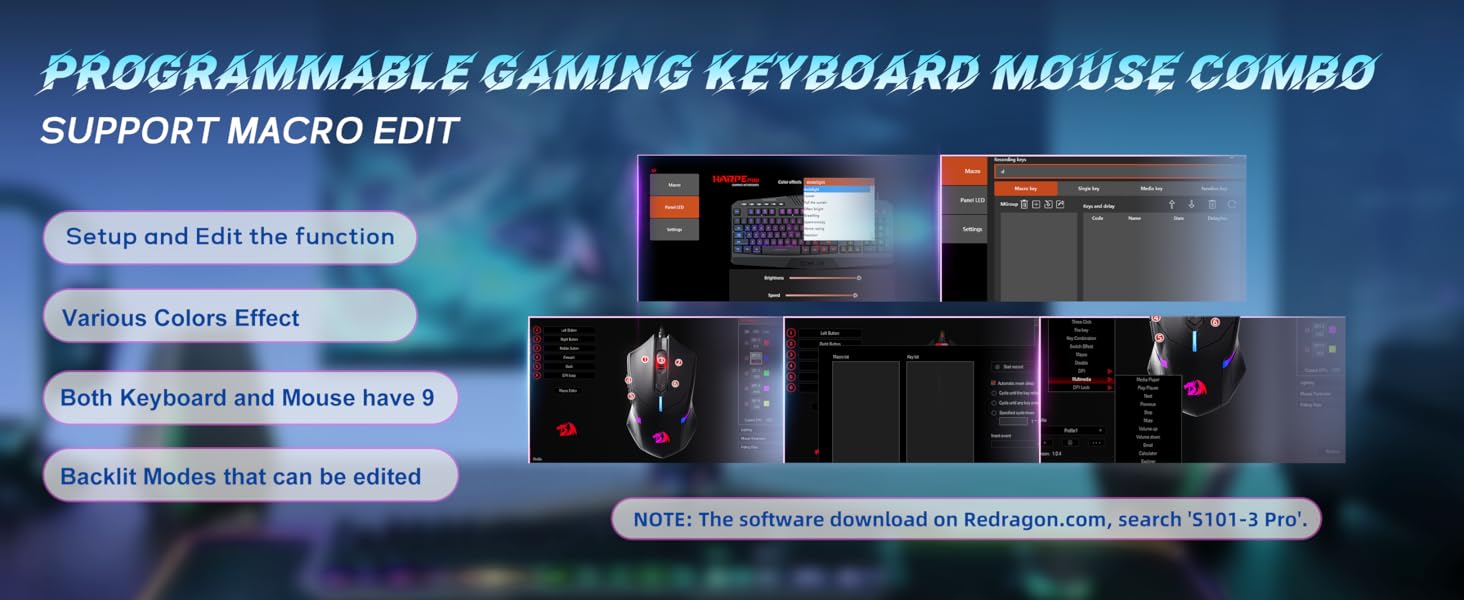 Macro Editing gaming Keyboard and mouse combo