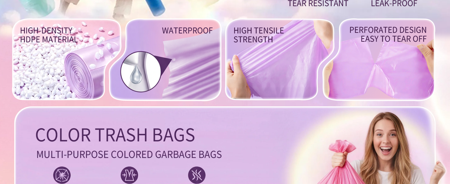 Trash Bags -Colored Small Garbage Bags Unscented Can Liners