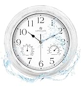 Lafocuse 12 Inch Silent Outdoor/Indoor Waterproof Wall Clock with Thermometer and Hygrometer Comb...
