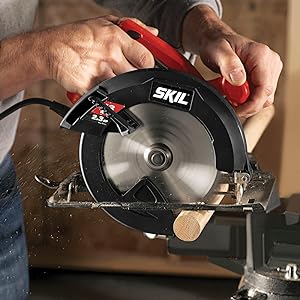 Skil circular saw cutting a closet pole