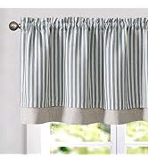 jinchan Stripe Linen Kitchen Valance Curtain, 50x18, 1 Panel, Blue | Light filtering, rod pocket,...
