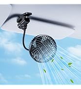 xuenair 2000mAh Rechargeable Clip On Fan for Car Visor Back Seat Roof Handles, 360 Hose Arm Porta...