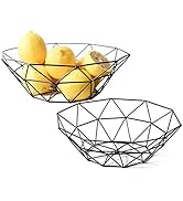 Kingrol 2-Pack Black Metal Wire Fruit Bowls with Anti-Rust Coating, Breathable Storage Basket for...