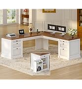 SEDETA L Shaped Desk with 4 Drawers, 67"x 67" Executive Home Office Desk with File Drawers &amp; Stor...