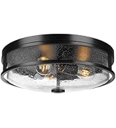 Rosient 16 Inch Large Flush Mount Ceiling Light Fixture with Seeded Glass, Black Round Ceiling La...