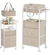 Modanais Baby Diaper Caddy Organizer Cart with Drawers - 3In1 Rolling Storage Cart with Wheels, R...