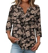 Zeagoo Button Down Shirts for Women 3/4 Sleeve Linen Cotton V Neck Tops Dressy Casual Loose Work ...