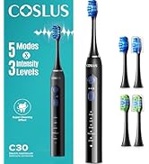 COSLUS Sonic Electric Toothbrush for Adults: 3 Intensities &amp; 5 Modes Gum-Friendly for Deep Cleani...