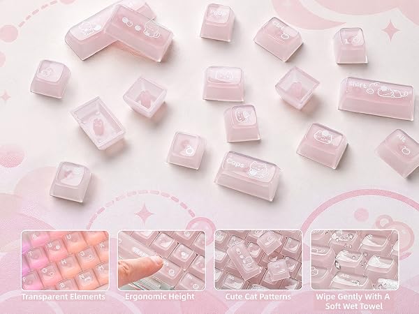 Clear Jelly Keycaps Pink Cat Shine Through Keycaps Crystal Translucent Keycaps