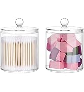 DAPOWER 20-Ounce Qtip Holder Storage Canister Set of 2, Clear Plastic Apothecary Jar with Lid, Ba...