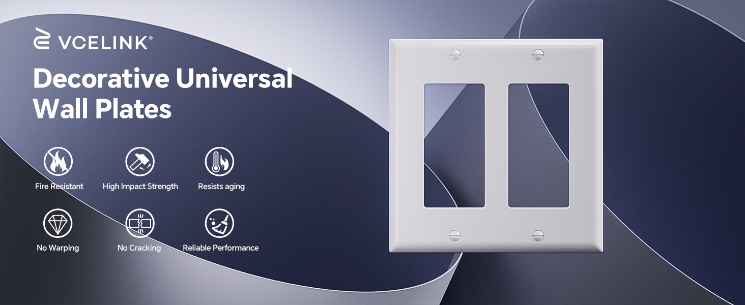 VCELINK UL Listed 2 Gang Decora Wall Plate White