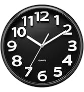 Plumeet 13'' Black Wall Clock, Large Battery Operated Wall Clocks Silent Non-Ticking Quartz, Mode...