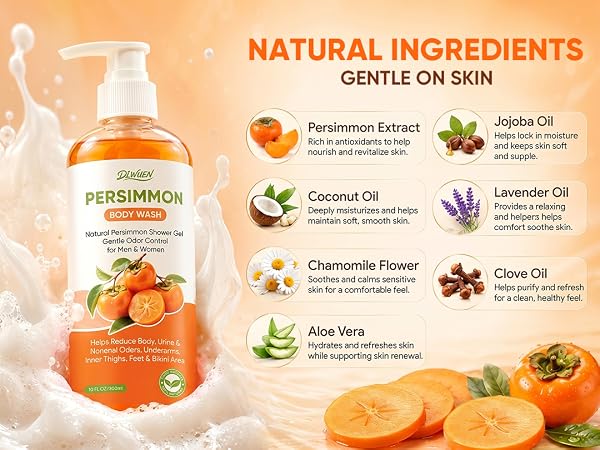 Persimmon Body Wash for Old People Smell Persimmon Soap Bar for Body Odor Control