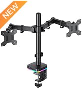 RGB Dual Monitor Stand for 2 Screens Fully Adjustable Monitor Desk Mount Sturdy Stepped Arm Desig...
