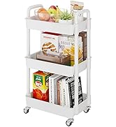 Buzowruil 3-Tier Utility Rolling Plastic Storage Cart Trolley with Lockable Wheels,Multifunctiona...