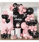 157Pcs Pink Black Balloon Garland Arch Kit, Baby Pink and Black Birthday Decorations with Bows He...