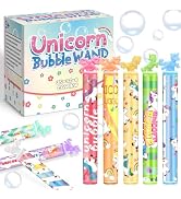 32 Pack Mini Unicorn Bubble Wand Bulk with Stickers, Pastel Party Favors, Birthday Parties Decora...