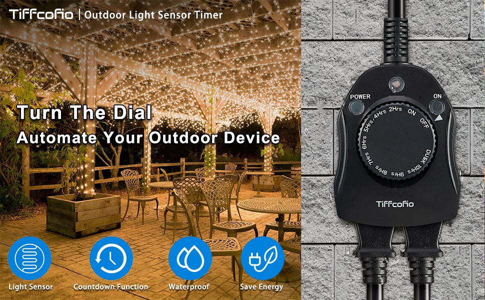 TiFFCOFiO Outdoor Light Sensor Timer
