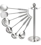 Peohud Set of 7 Kitchen Utensil Set, 304 Stainless Steel Cooking Tools, Cookware Set with Rotatin...
