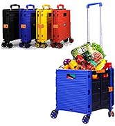 Foldable Utility Cart Folding Portable Rolling Crate Handcart Shopping Trolley Wheel Box with Lid...