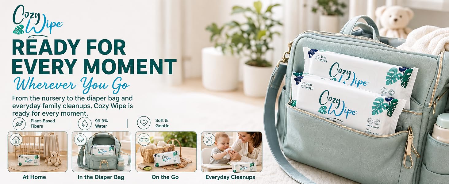 Cozy Wipe baby wipes for nursery, diaper bag, on-the-go, and everyday cleanups.