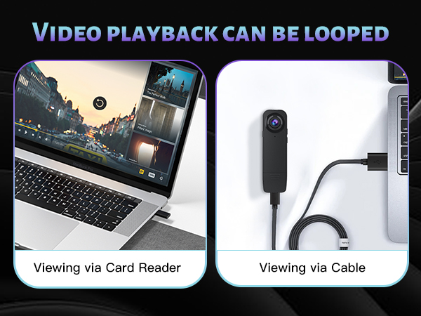The mini camera have 2 way to paly the videos with card reader and usb cable to PC