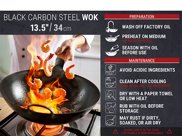 13.5&amp;amp;#34; Carbon Steel Wok Pan – Pre-Seasoned Flat Bottom