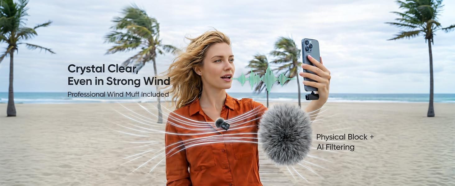 Wireless Mic for iPhone Wind Muff Outdoor Noise Reduction Vlog Clear Audio