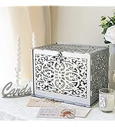OurWarm Silver Wedding Card Box for Wedding Reception, Wooden Card Boxes with Lock, PVC Gift Card...