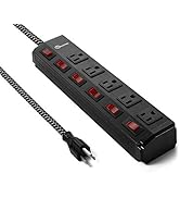Power Strip Surge Protector 5 outlets Metal Heavy Duty Extension Cord 6 ft,5 Independent switches...