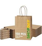 SHOPDAY 150 Pack Brown Paper Bags with Handles Bulk 5.25x3.75x8 Kraft Paper Bags for Small Busine...