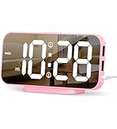ALANAS Pink Digital Alarm Clock for Girls, Compact Bedside Clock with Dual Alarms, Snooze, Adjust...