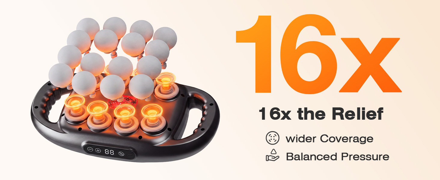 Close-up of 16 massage heads on an electric back massager for wide contact across the back.