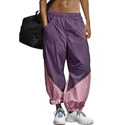 Fisoew Womens Baggy Wide Leg Pants Casual Elastic Waist Color Block Loose Workout Track Pants wit...