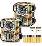 WOSPORTS Mini Trail Camera 2 Pack, 24MP 1080P HD Game Camera with SD Card and 8AA Batteries, Fast...