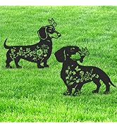 LIRAVENO Dachshund Garden Stakes Decorations - 2 Pcs Metal Dog Lover Statues Set Decor for Yard B...